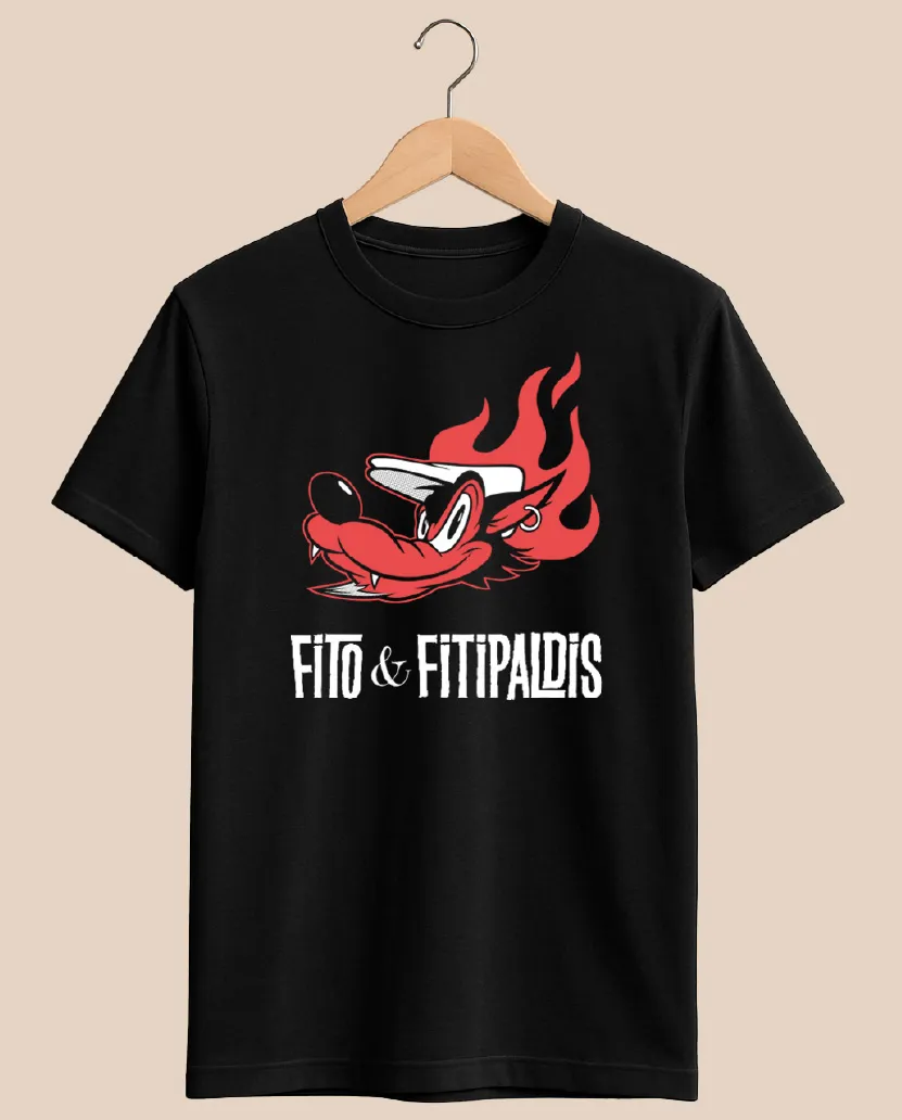 camiseta Fito y Fitipaldis negra hombre modelo Lobo