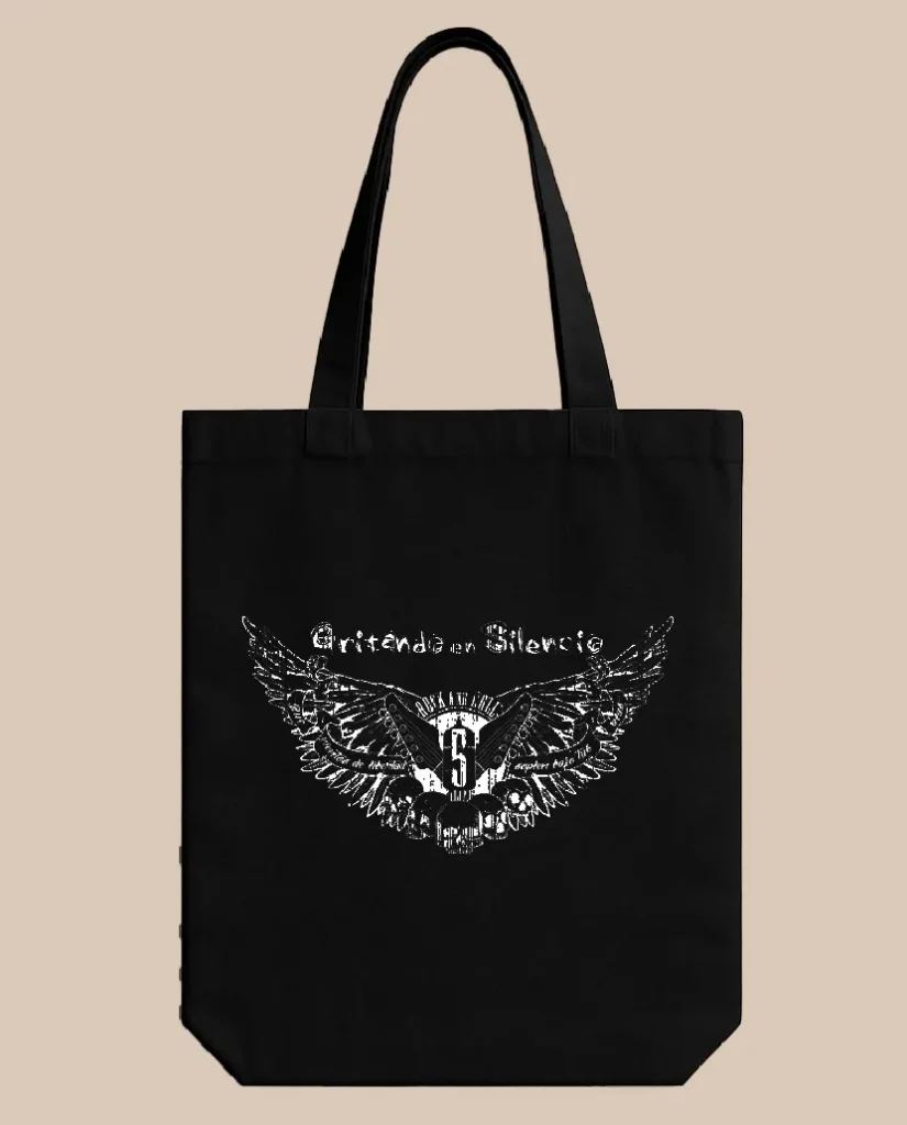 tote bag negra gritando en silencio merchandising oficial