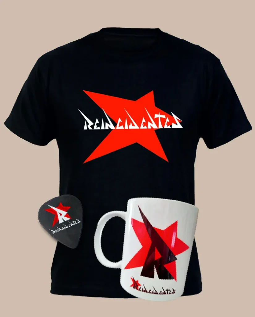 reincidentes merchandising oficial pack camiseta taza púa